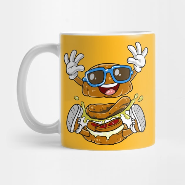 Funny Happy Burger Fast Food Cartoon by Shirtbubble